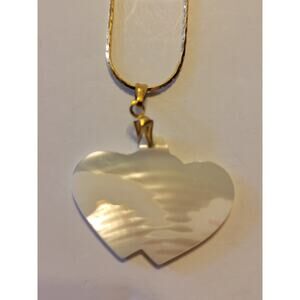VTG Estate Mother of Pearl Double Heart Overlay Jewelry Fashion Pendant Necklace